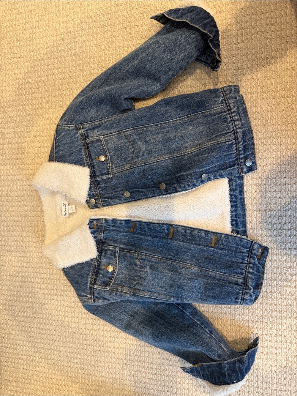 Splendid Blue Denim Jacket with Cream Sherpa Collar
